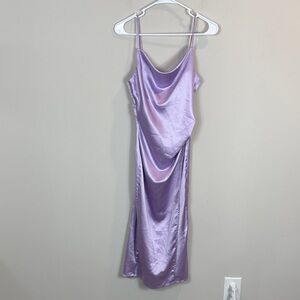 Molly Green ruched wrap Elegant Lavender Satin Slip Dress women size small